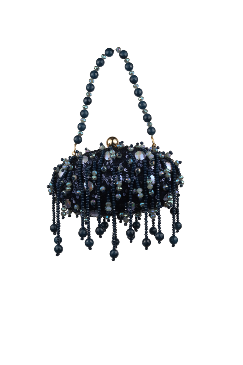 Oval Tassel Bag In *Midnight Blue*