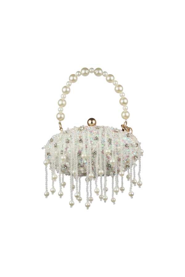 Oval Tassel Bag In Pearl White